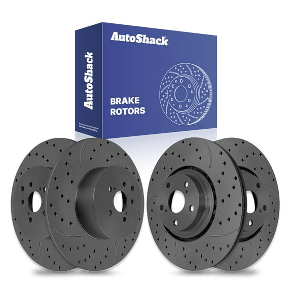 AutoShack Front & Rear Drilled & Slotted Brake Rotors | Replacement for 2011-2020 Toyota Sienna 2014-2019 Highlander 2010-2015 Lexus RX350 RX450h AWD FWD | Black Matte Finish | 4-PC Set | BlackShield