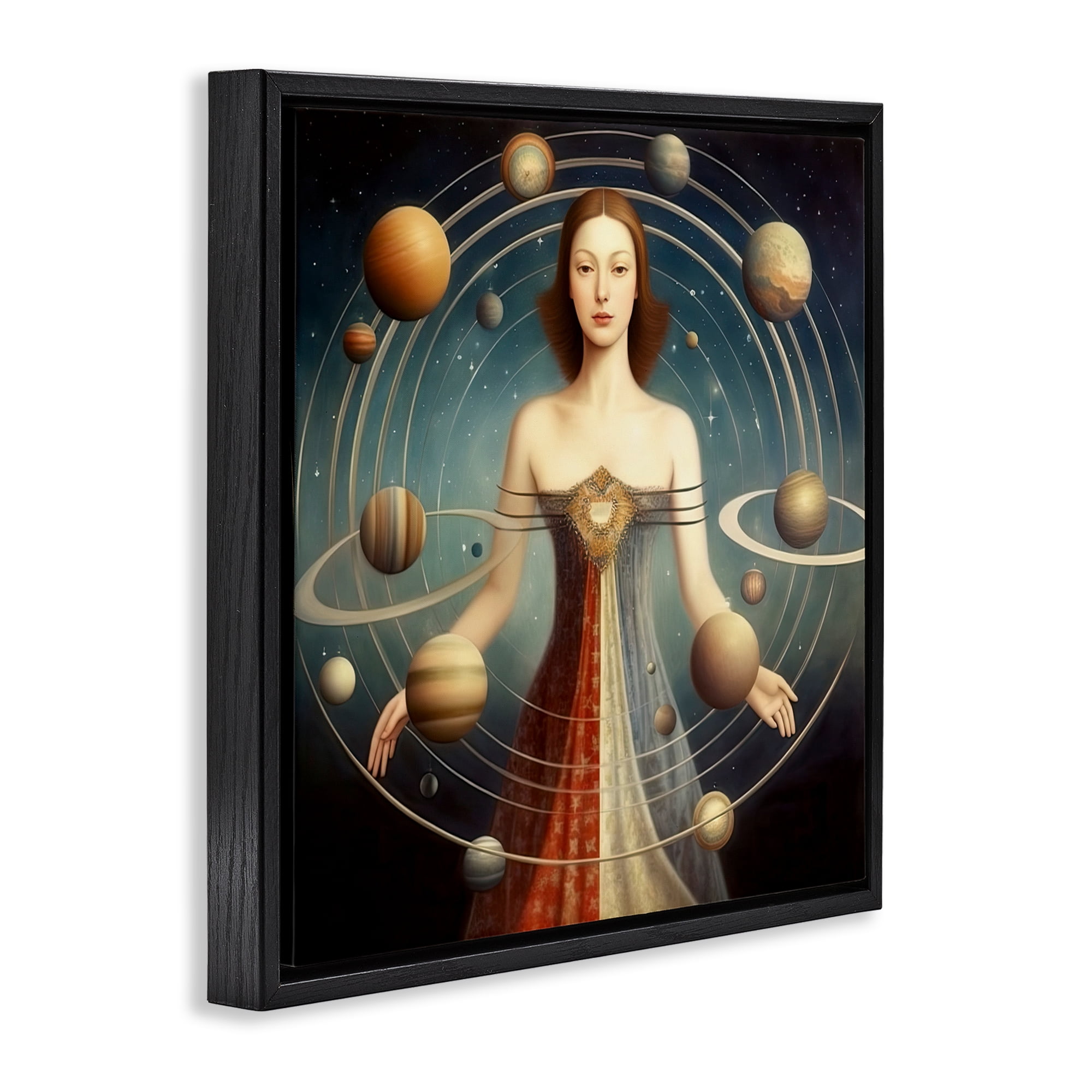 Galactic Orbits Woman Black Framed Floater Canvas Wall Art, design by Sasha