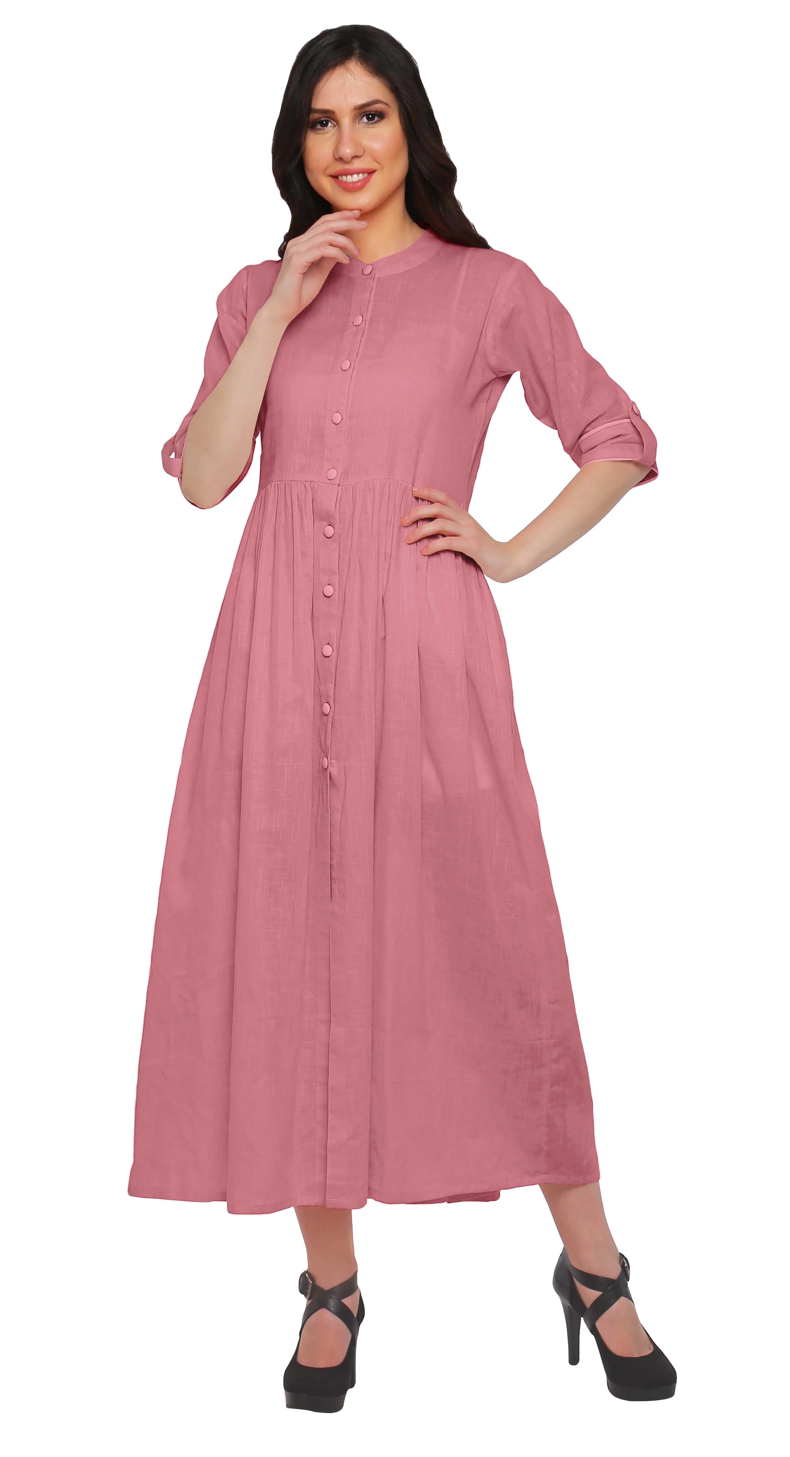 Buy Sreejaa Cotton Printed Aline Kurta with Show Button & Mobile Pocket for  Girls Pink-S at Amazon.in