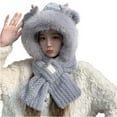 thumbnail image 3 of Furry Hat Hooded Scarf Women Cute Animal Ears Faux Fur Winter Warm Thermal Outdoor Cold Weather Fuzzy Hats with Facemask Gray Free, 3 of 4