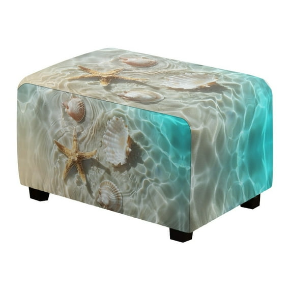 Xixirimido Beach Starfish Shell Pattern Ottoman Cover Rectangle Storage Ottoman Slipcover Stretch Footrest Stool Covers with Elastic Band for Rectangle and Square Ottoman, Large