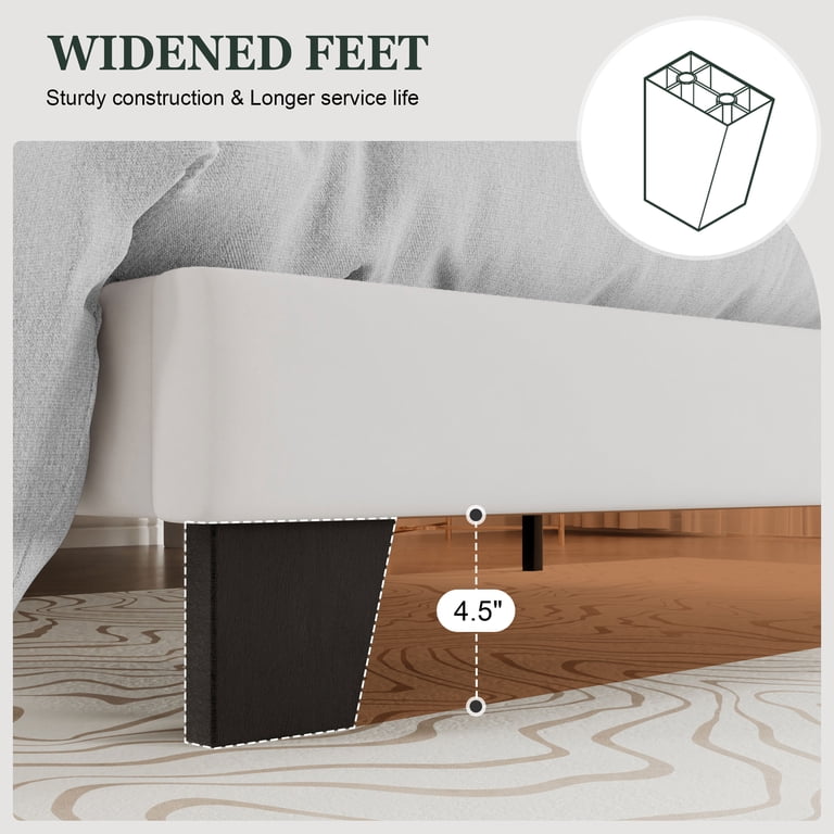 Amolife Twin Platform Bed, White Velvet Headboard photo 3