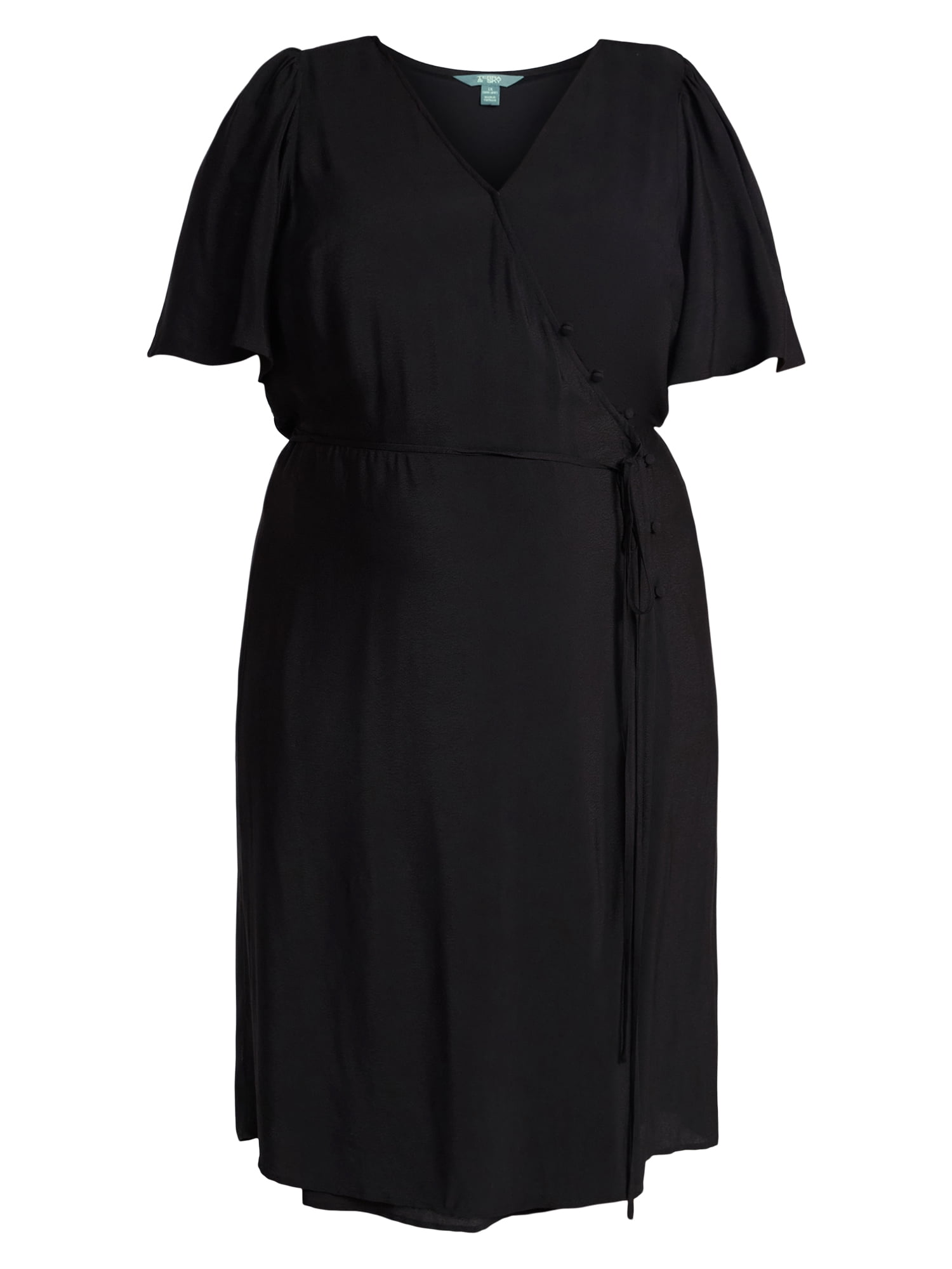 Terra & Sky Women's Plus Size Midi Wrap Dress with Elbow Sleeves, Sizes 0X-5X
