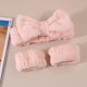 thumbnail image 3 of Juego de 6 protectores de muñeca con diadema para spa (blanco y rosa), diadema para maquillaje facial, diadema con lazo de mariposa, diadema elástica de terciopelo suave, adecuada para, 3 of 5