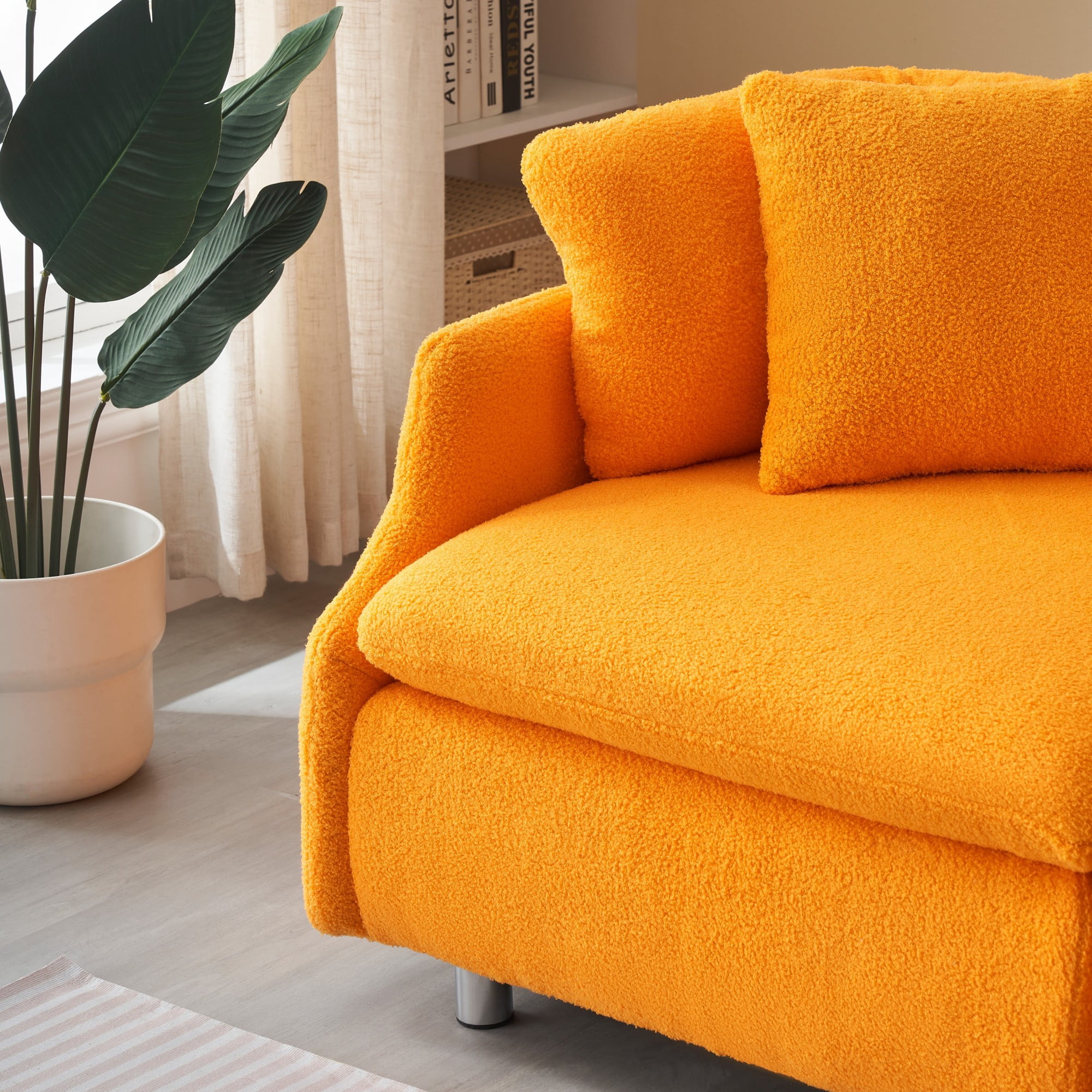 Sectional Sofa for Living Room,95.3 " Sofa Couch with Teddy Fabric,3 Seat Sofa Set with Two Throw Pillows for Apartment,Orange