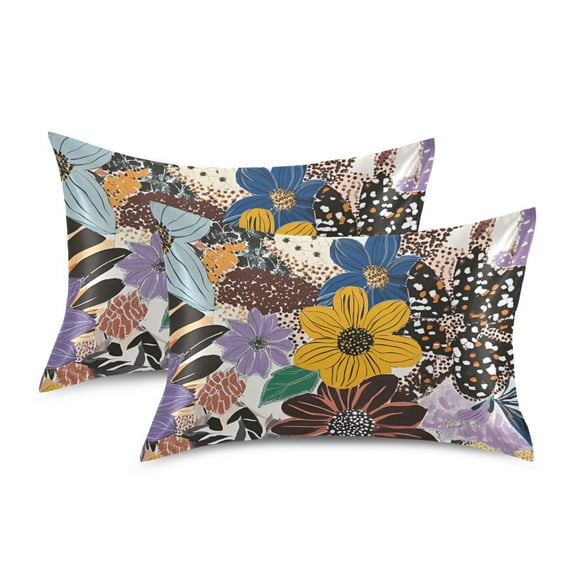 Yayeee Pillowcase Standard Size Set of 2 Satin Wrinkle Resistant Pillow Case, Colorful Flowers