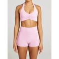 thumbnail image 2 of Workout Sets for Women 2 Piece Wrinkles Halter Sports Bras High Waist Biker Shorts Exercise Gym Yoga Outfit Pink XL, 2 of 6
