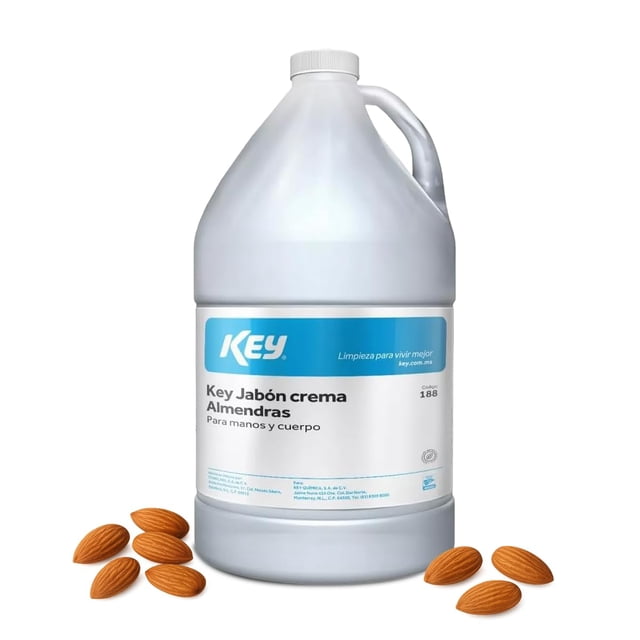 KEY Jabón en Crema Almendras, 4L | Jabón de Baño Líquido Neutro para Manos y Cuerpo | Biodegradable, Fragancia Agradable | Protege la Piel