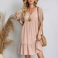 thumbnail image 4 of Spring Sale 2024！Hontri Womens Dresses Summer Dress Women's Linen Dresses Casual T Shirt Dress Short Sleeve V Neck Midi Dress A Line Pink,Xl, 4 of 7