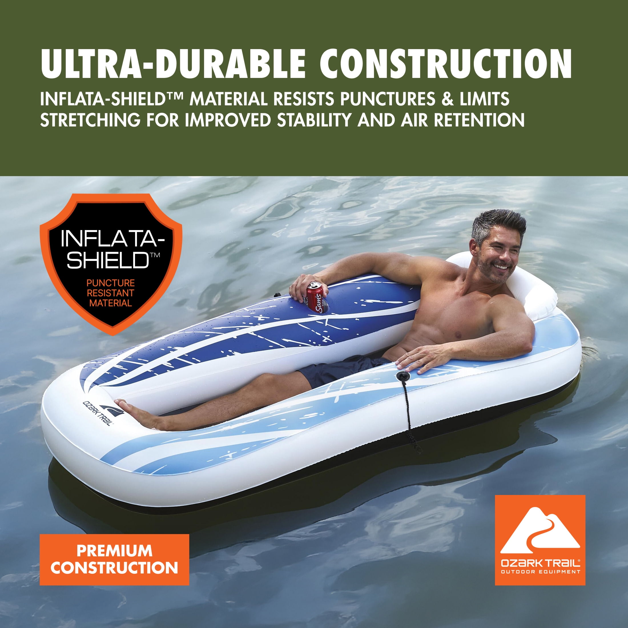 Ozark Trail Sol Venture Blue Mesh Single Lounge Float, 74 in