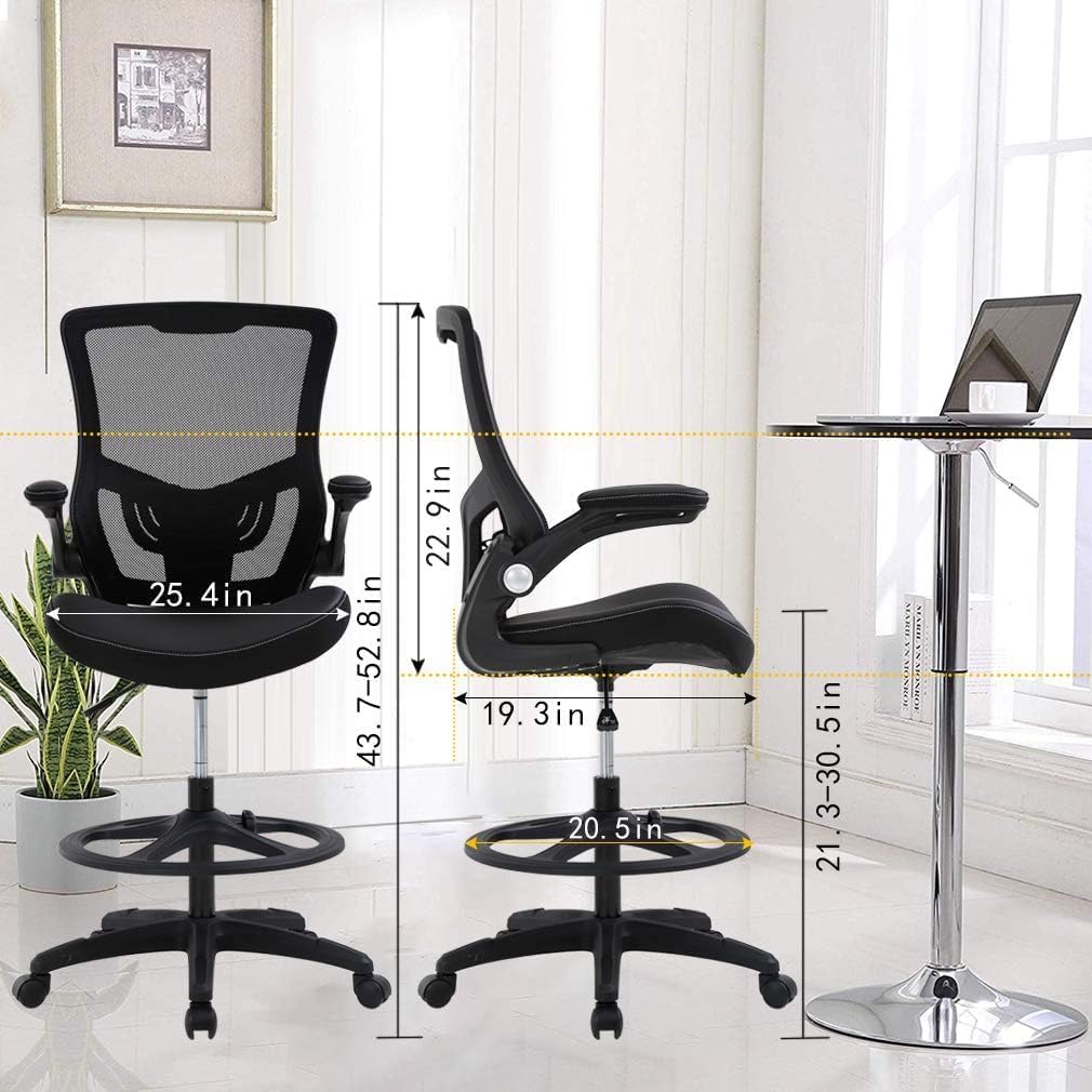 PayLessHere Ergonomic Tall Office Chair ，Adjustable Height Mesh Desk Chair Drafting Stool，Black