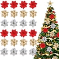 thumbnail image 3 of Flmtop 2 Pcs/Set Artificial Christmas Flower Bright Color Increase Atmosphere Realistic Looking Shiny Surface Christmas Decoration 3 Dimension Contrast Color Glitter Simulation Flower for Christmas, 3 of 11