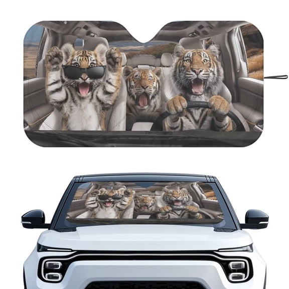 Xixirimido Car Windshield Sun Shade Front Windshield Cover Universal Fit for SUVs Trucks Foldable Front Window Sunshade Automotive Interior Accessories, Funny Tigers