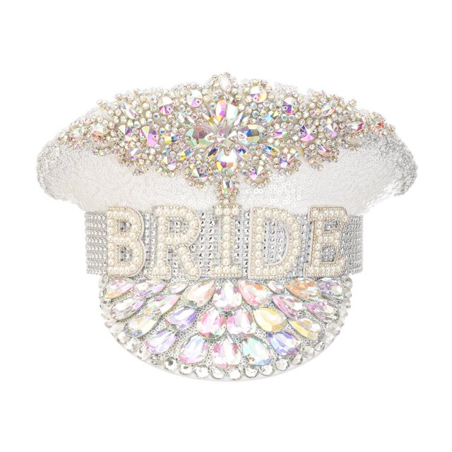 Chapeau de Mariée Fantaisie pour Fête de Mariée Chapeau de Mariée en Strass Chapeau de Mariée Blanc à Paillettes à Grand Bord Chapeau Lettre de Mariée Chapeau de Fête de Mariée Grande Casquette de Vacances