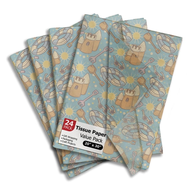Papel de seda impreso Beach Fun -Papel de seda para bolsas de regalo - Papel de regalo para bolsas de regalo - Papel de regalo - Papel de seda de verano | 24 hojas de 20" x 30"