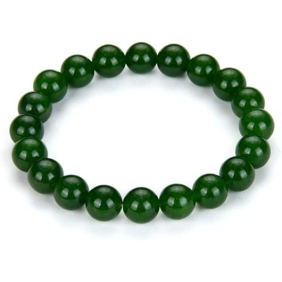Natural Green Jade 8mm Round Shape Smooth Cut Beads Stretchable Bracelet for Men & Women.