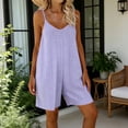 thumbnail image 4 of Hurxie Womens Summer Casual Romper Loose Spaghetti Strap Shortalls Overalls Jumpsuit Beach Vacation Jumper with Pocket Purple,2XL, 4 of 7