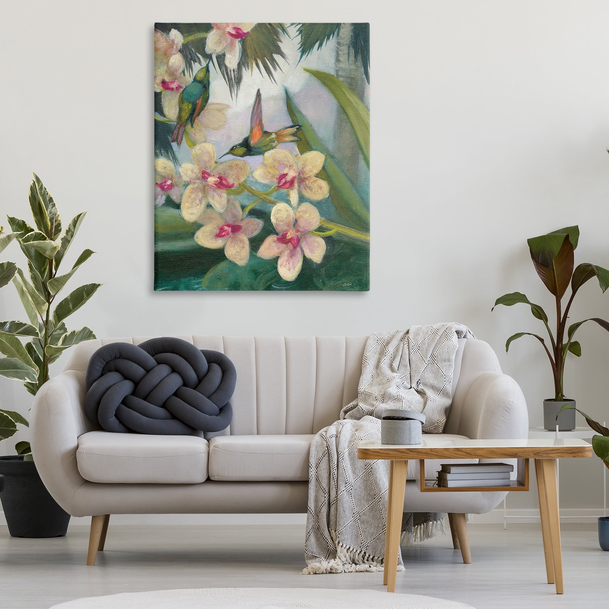 Stupell Industries Hummingbirds Among Blossoms Landscape Painting Gallery Wrapped Canvas Art Print Wall Art, 36 x 48
