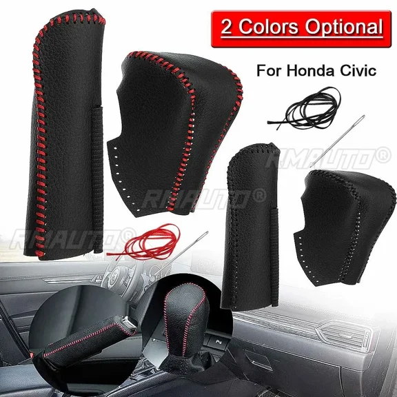 For Honda/Civic 8 2006 2007 2008 2009 2010 Leather Gear Shift Collars Handbrake Cover Case Car Accessories Exterior Part