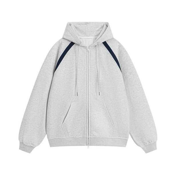 Autumn/Winter 380g Composite Cotton Raglan Hooded Sweatshirt with Zipper, Men's Preppy Style, Loose Fit, Color Block Coat