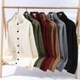 thumbnail image 2 of ShomPort Cable Knitted Cardigans for Mens Ribbed Cuff Long Sleeve Turn Down Comfort Sweaters Solid Color Trendy Coat with Pockets, 2 of 3
