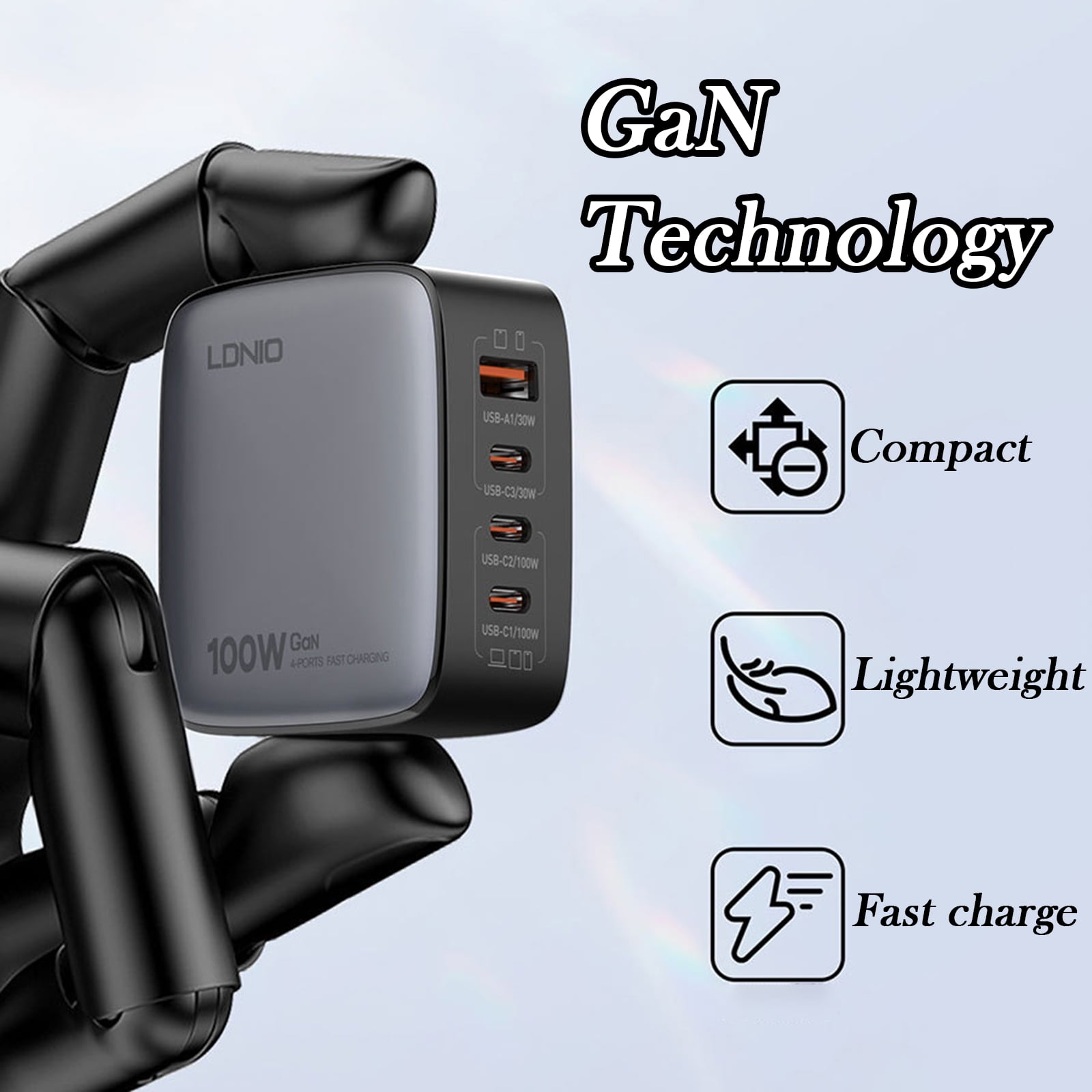 100W GaN USB-C Charger, 3-Port Fast Charging Station for iPhone, iPad, MacBook, Laptops, with EU/UK/US Plugs