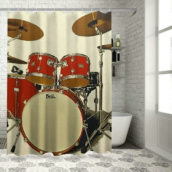 BCIIG Drum Set Shower Curtain 100% Polyester Washable with Hooks 36"x72