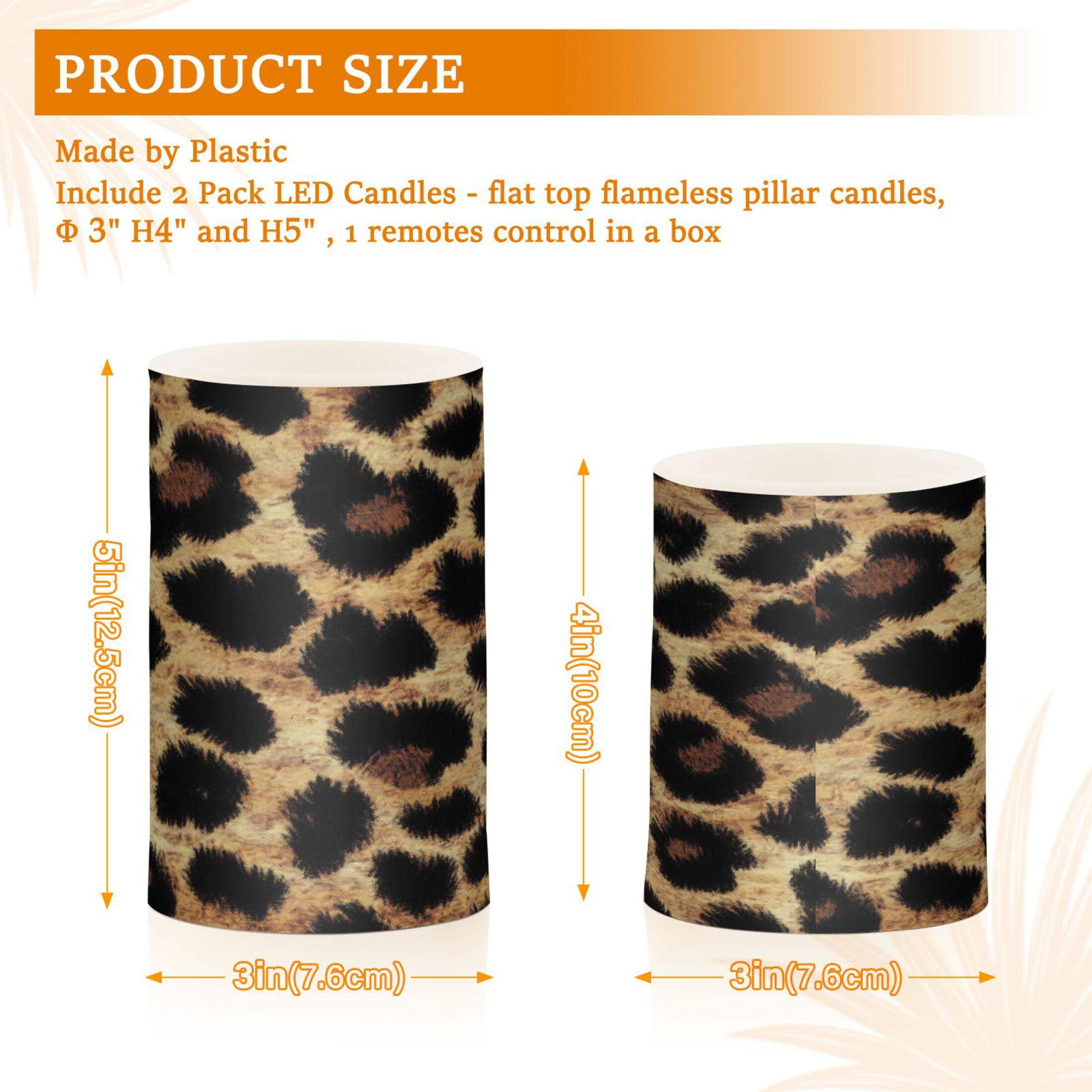 2 PCS Flameless Candles with Remote Timer LED Battery Operated Flickering Candle Light for Wedding Table Home Decoration Gifts Leopard Print Fabric Texture