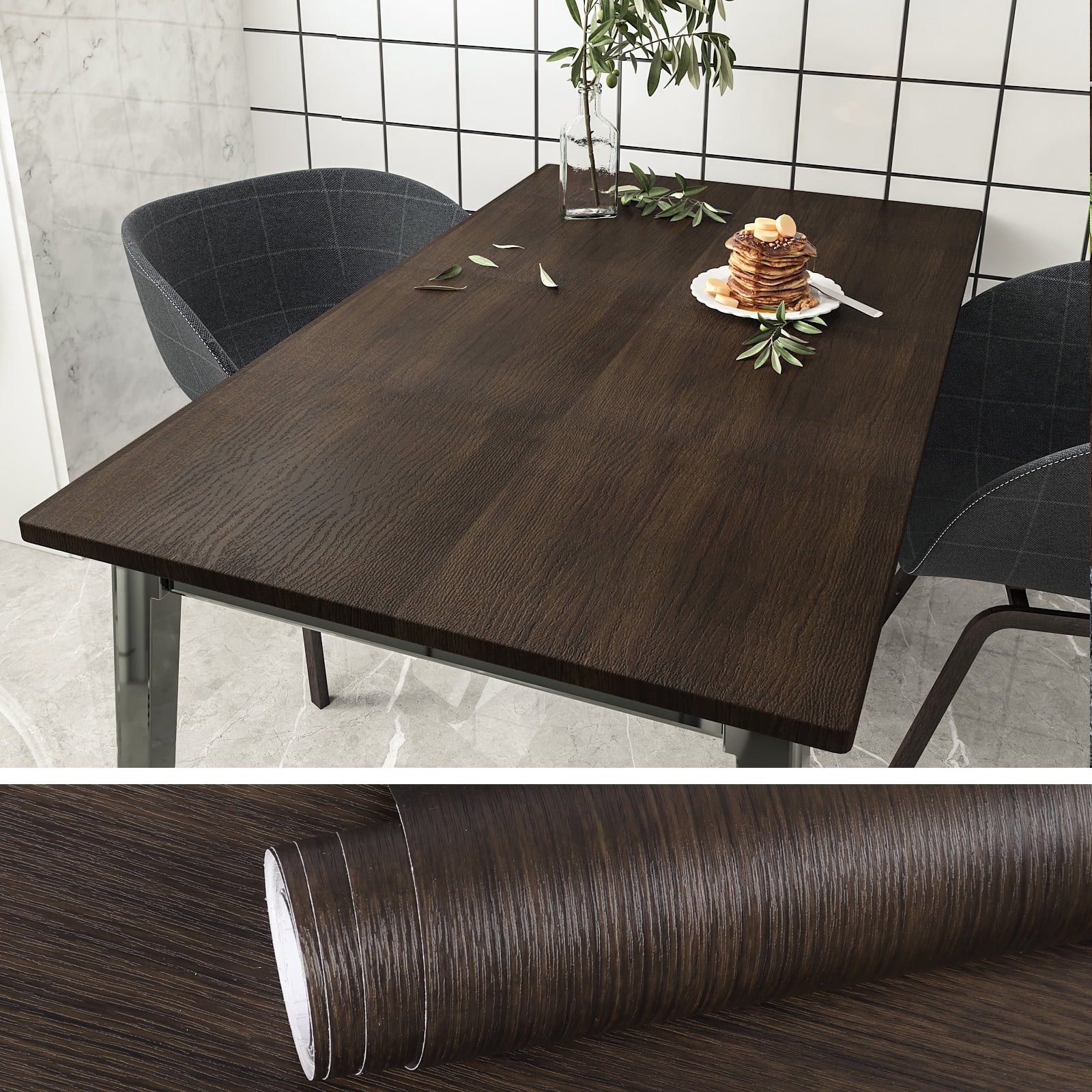 Brown Wood Wallpaper Update Furniture Stickers Wall Covering Self Adhesive Stick on Wallpaper Wood Brown Vinyl Wrap Paper Peel and Stick Removable Old Table Desk Cabinet Countertop 45cm×300cm 
