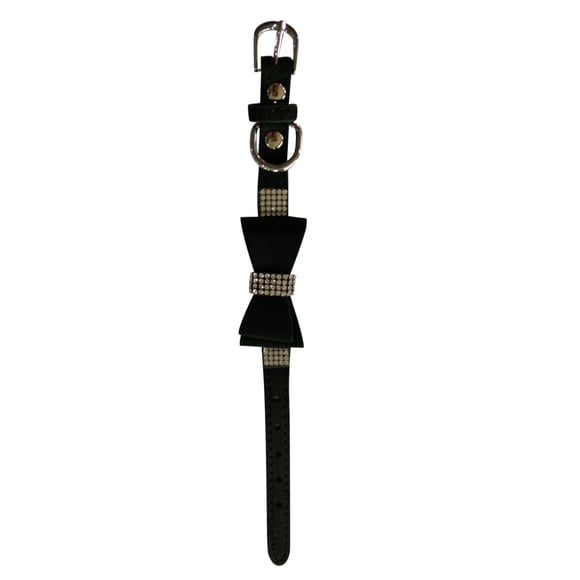 Methold Decoración para mascotas Cachorro Perro Gato Collar ajustable prop Correa Hebilla Rhinestone PULeather Suministros para perros negro XXS