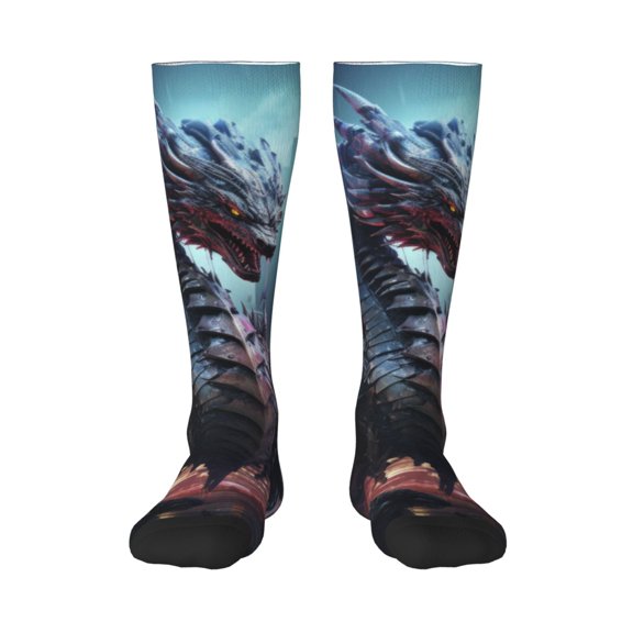 Naloa Urban Mechanical Dragon Thigh High Socks Extra Long Stretchy Sock Women Over Knee High Opaque Stocking Daily Wear