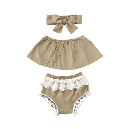 

Bmnmsl Newborn Girls Summer Outfit Sets Strapless Top+Bottom Shorts+Headband