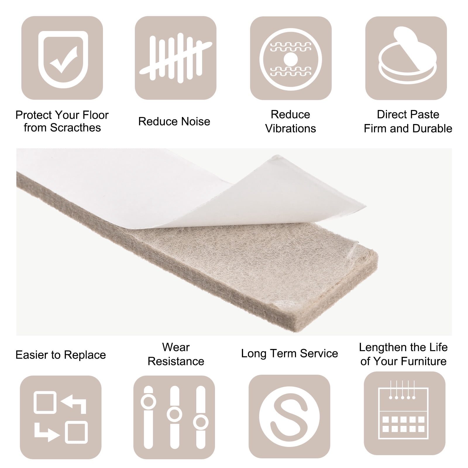 Unique Bargains Self Adhesive Felt Tape Furniture Strip Roll Beige 1" x 4.9"