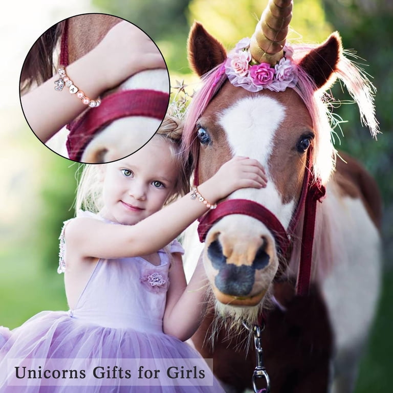 Turandoss Initial Pink Pearl Unicorn Pendant Bracelet photo 7