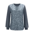 thumbnail image 4 of LWavelet Crew Neck Sequin Blouse Womens Plus Size 3/4 Puff Sleeve Asymmetric Hem Loose Fit Top Gray XL, 4 of 7