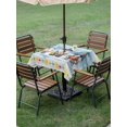 thumbnail image 4 of Outdoor Tablecloth with Umbrella Hole for Patio/Picnic/Party/Camping, Summer Gnomes Nautical Waterproof Table Cloth Square Cover Washable, Blue Floral Starfish Wooden (54"x 54"), 4 of 8