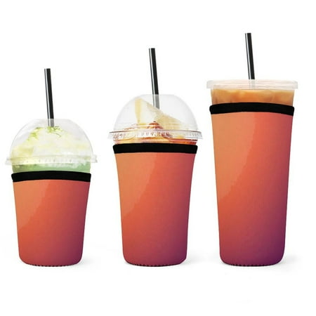 

Set of 3 Packs Reusable Hot And Iced Coffee Cup Sleeve Neoprene Tumbler Sleeve Abstract Texture Purple Orange Gradient(16 24 32oz)