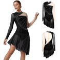 thumbnail image 2 of Aislor Women's Lyrical Dance Long Sleeve Asymmetrical Ballet Skirt Leotard Figure Skating Dress Black XL, 2 of 7