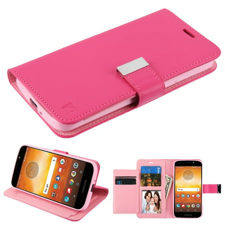 Motorola MOTO E5 PLAY / MOTO E5 CRUISE Phone Case Leather Flip ID Credit Card Cash Wallet Holder Book Cover Stand Pouch Folio Magnet with extra 5 Slots Pocket PINK Case for Moto E5 Play/ E5