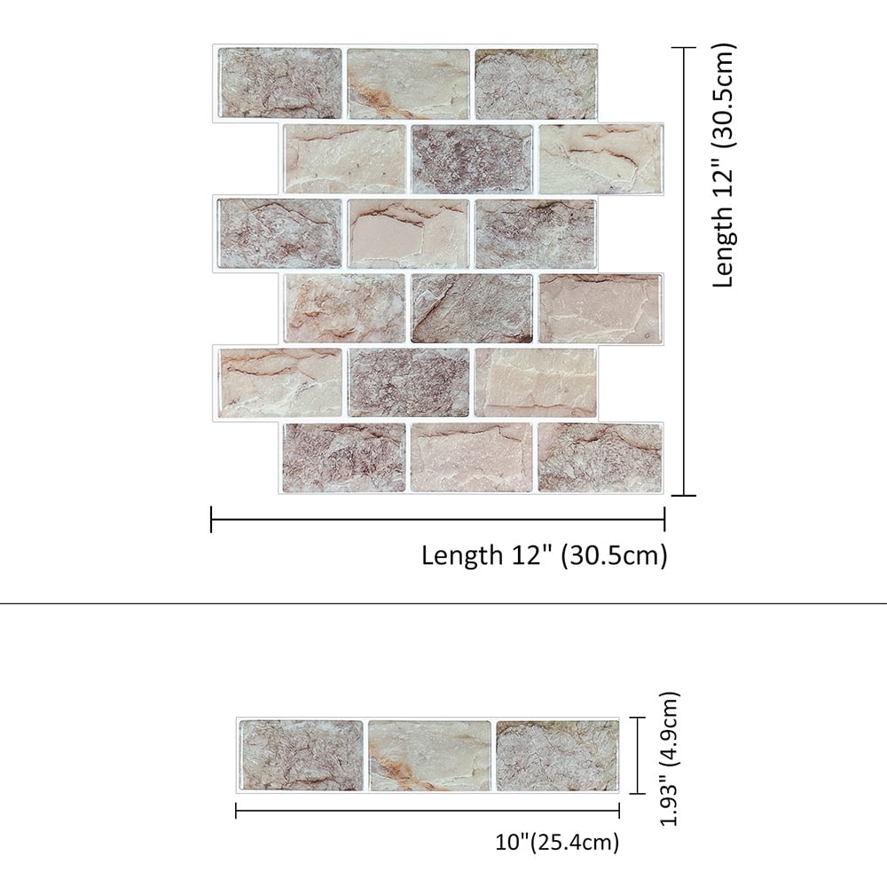 Clever Mosaics 3D Thicker Self-Adhesive Vinyl Faux Stone Brick Backsplash Tiles 10 Pieces