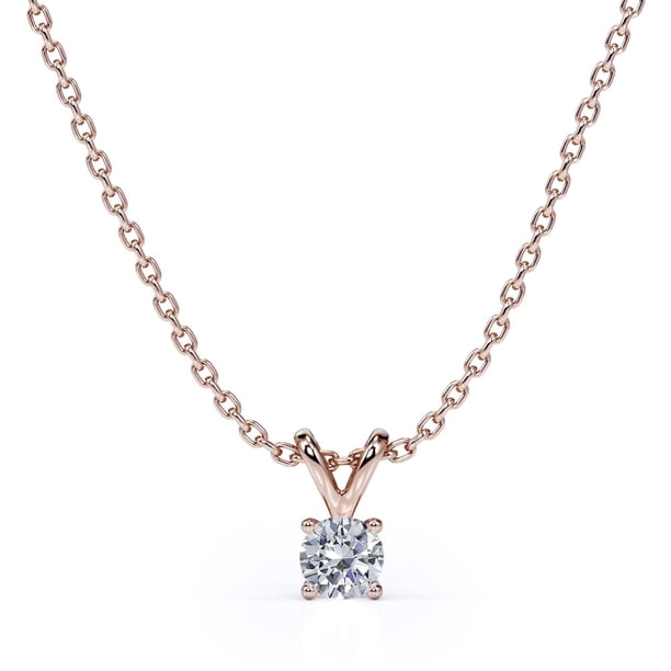Collar con Colgante de Diamante Brillante JeenMata Talla Redonda 0,75 Quilates Baño de Oro Rosa 18 K sobre Plata