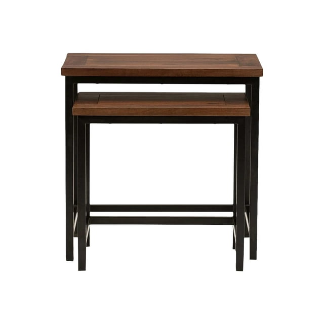 SIMPLIHOME Skyler Table d'Appoint Gigogne Moderne Industrielle Rectangulaire de 25 Pouces de Large en Bois de Manguier Massif et Métal, Brun Cognac Foncé, Entièrement Assemblée, pour le Salon et la Chambre
