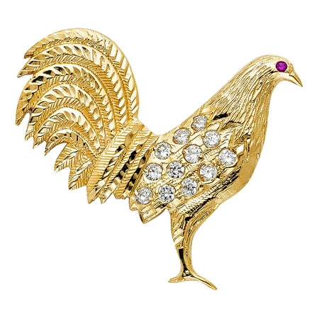 Jewels By Lux 14K Yellow Gold Cubic Zirconia CZ Rooster Pendant 47mm X