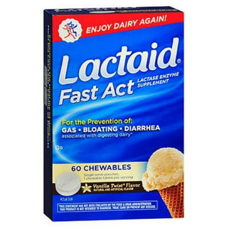 Fast Act Chewables Vanilla Twist 60 ea (Pack of 2), Prevents gas, bloating, and diarrhea associated with dairy sensitivity due to lactose, with your first bite By