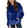 thumbnail image 2 of Lilgiuy Little Boys Girls Velour Hoodies Casual Solid Color Long Sleeve Oversized Pocket Comfortable Sweatshirt Tops for Home Travel School Sport (Dark Blue,8-9 Years), 2 of 5