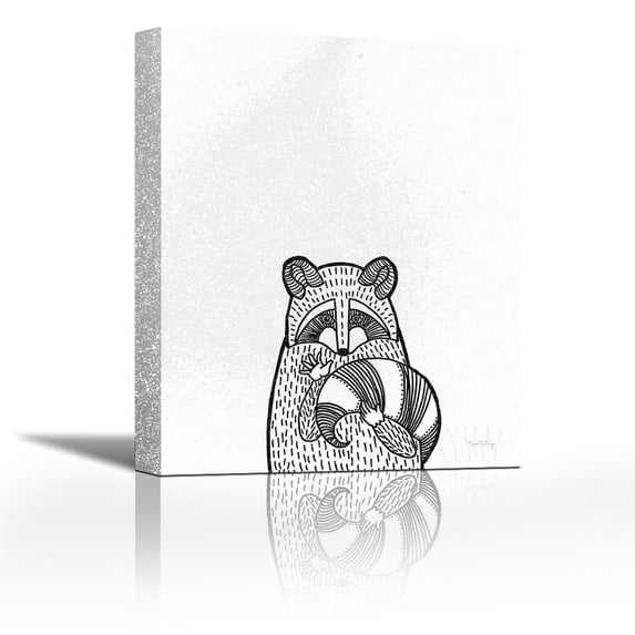 Forest Friends II Black and White Raccoon - Contemporary Fine Art Giclee on Canvas Gallery Wrap - wall décor - Art painting - 29 x 36 Inch - Ready to Hang