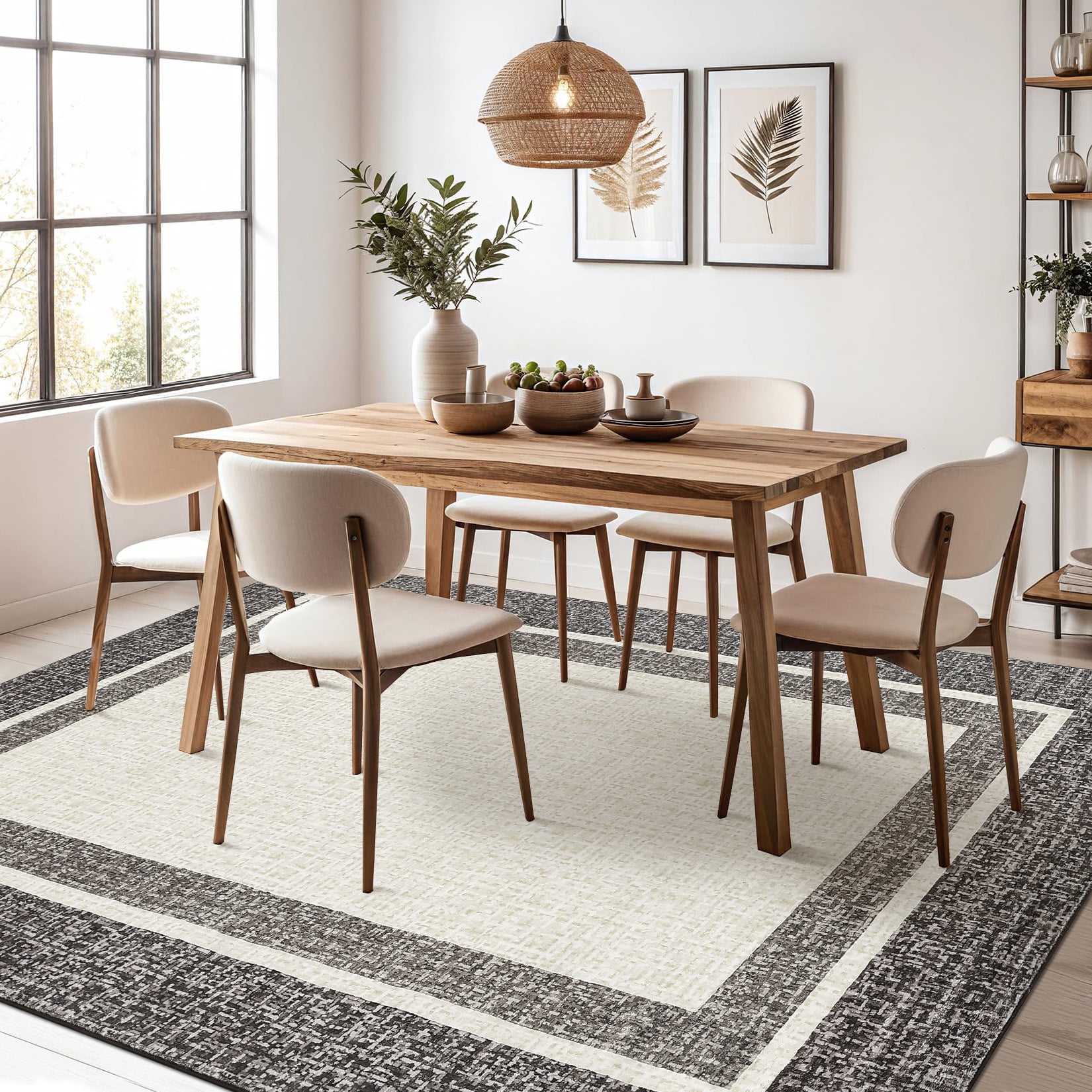 Hasoo Area Rugs for Living Room Washable 9x12 Rugs Chic Geometric Style Border Rug for Bedroom Dining Room Throw Indoor Carpet Brown