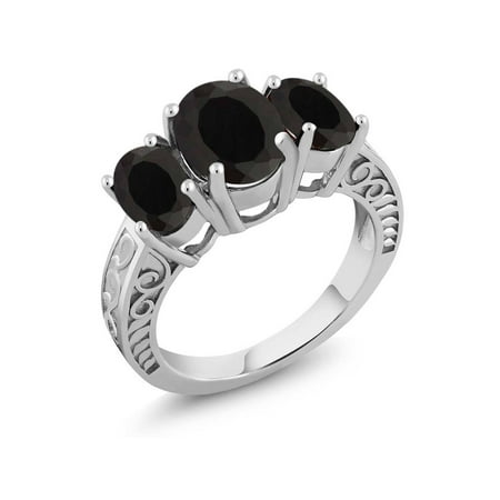 - 3.60 Ct Oval Black Onyx 925 Sterling Silver Ring
