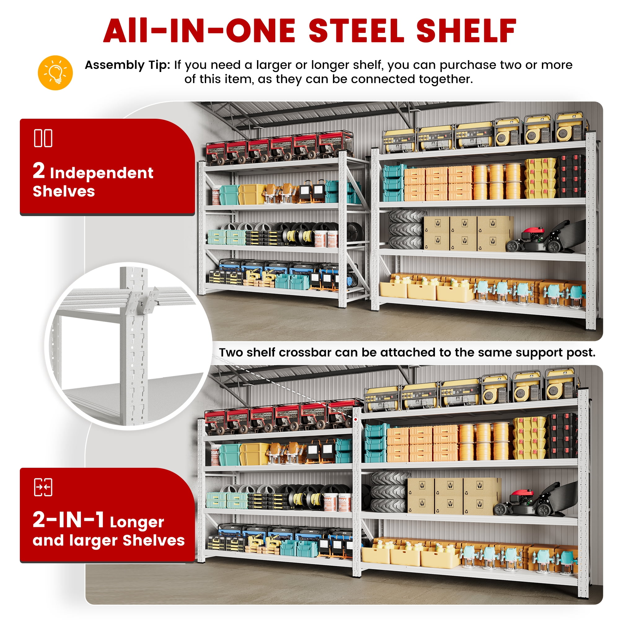 AUHUP 4-Tier Garage Storage Shelves 7000LBS Heavy Duty Metal Shelving 79" W Shelving Unit for Warehouse,Basement Industrial,Commercial Utility Rack Shelf, White, 79"H x 79"W x 24"D