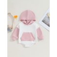 thumbnail image 2 of Bagilaanoe Newborn Baby Girl Oversized Hooded Romper Sweatshirt Long Sleeve Bodysuits Contrast Color Pullover 3M 6M 12M 18M Infant Casual Tee Tops, 2 of 8